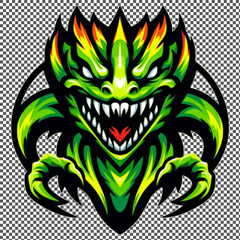 green monster in vector style. menacing creature suitable for a logo esport gaming editable design available in PNG