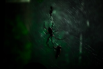 Spider in the shadows waiting for prey - obrazy, fototapety, plakaty