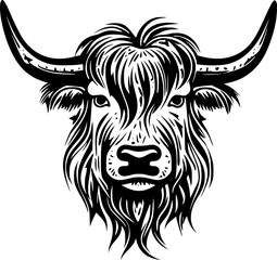 Obraz premium Highland Cow - Black and White Isolated Icon - Vector illustration