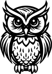 Owl Baby | Black and White Vector illustration