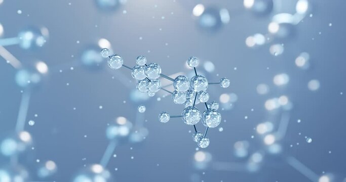Dopamine, rotating 3D model of neuromodulatory molecule, seamless looped video, molecular structure with selective focus