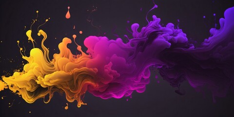 Abstract colorful paint splashes isolated on black background, 3d rendering
