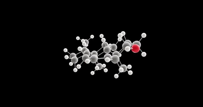 Pregnenolone molecule, rotating 3D model of endogenous steroid, looped video on a black background