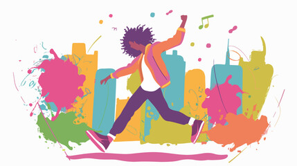 Young dancer disco style in the park vector illustration