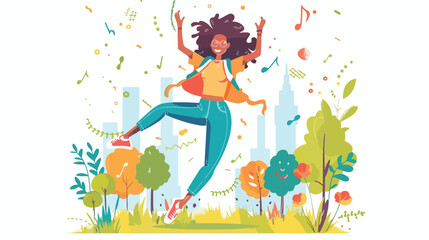 Young dancer disco style in the park vector illustration