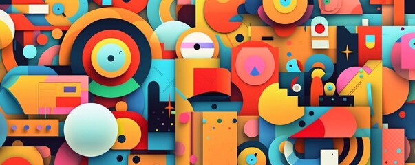 Flat Style Background with Colorful Abstract Geometric Shapes.