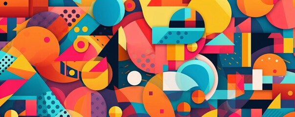 Flat material design - Creative vector trend seamless pattern with colorful geometric shapes - obrazy, fototapety, plakaty
