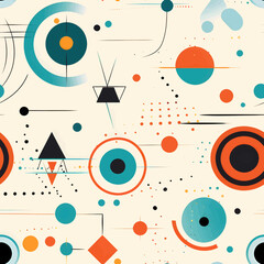 Seamless geometric pattern with circles, lines and dots. Vector illustration.
