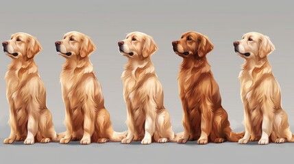 Fototapeta premium Golden Retriever dog and Labrador Retriever dog hand drawn modern set. Cartoon characters with flat colors.
