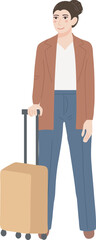 Business Female Traveler with Suitcase Tourist Travel Character Illustration Graphic Cartoon Art