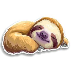 Naklejka premium Adorable baby sloth sticker, kawaii style, thick lines, bright colors