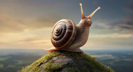 A snail with a house on top of a hill, as a symbol of persistence and perseverance.