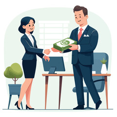 Obraz premium illustration of an employee getting a salary from the boss