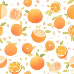 Seamless pattern with oranges and lemons. Vector illustration.