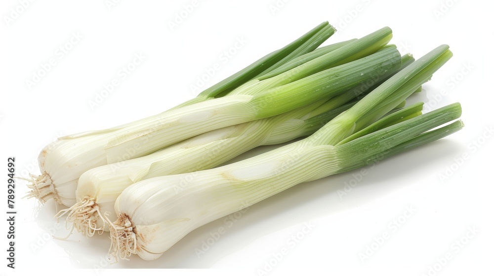 Wall mural Fresh green leek isolated on plain white background for optimal visibility in search results