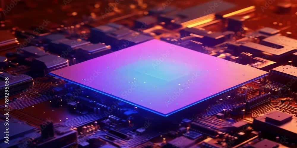 Poster a computer chip is shown in a colorful, abstract style