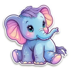 baby elephant sticker, kawaii style, pastel color palette, elegant linework