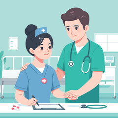 Fototapeta premium illustration of a nurse helping a doctor