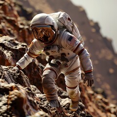 astronaut on the mars ground, mars surface, mars mission,