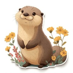 baby otter sticker, kawaii style, pastel color palette, elegant linework