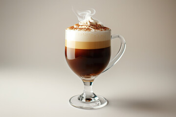 An Irish coffee served in a stemmed glass. 