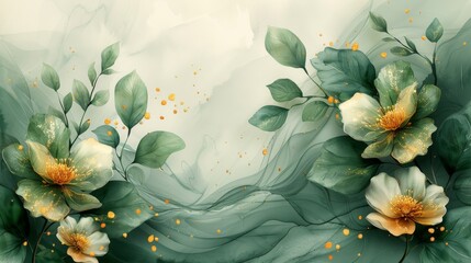 Background modern design for wedding and VIP cover templates with green luxury wedding invitation with gold line art flowers and botanical leaves. Abstract art background modern design with organic