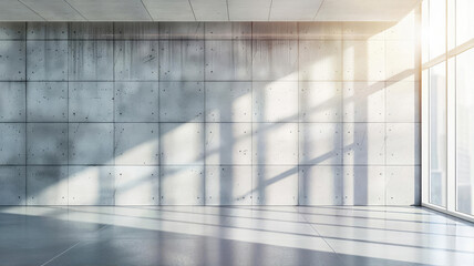 Sunlight streaming through a window in an empty modern interior with a concrete wall