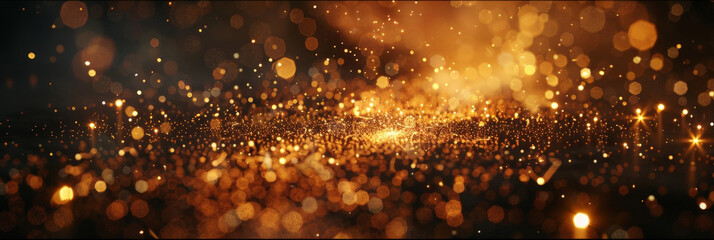 Naklejka premium golden Fireworks on black background, christmas, new year , copy space, banner