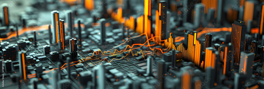 Poster smart city and abstract dot point connect with gradient line and aesthetic intricate wave line desig