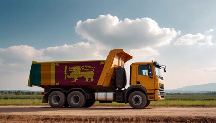 Obraz premium A truck adorned with the Sri Lanka flag parked at a quarry, symbolizing American construction. Capturing the essence of building and development in the Sri Lanka