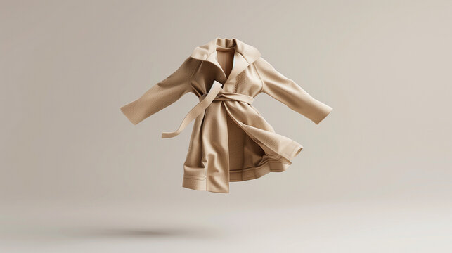 Invisible Woman in Tan Floating Winter Jacket on Tan Background.