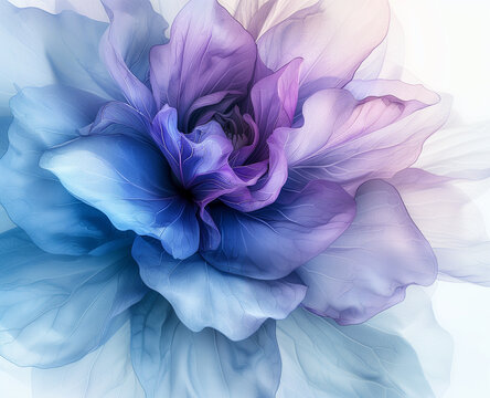 A large, blue fabric flower with ruffled petals and a white center in the style of digital art,ai