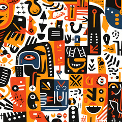 Seamless pattern with ethnic tribal elements. Hand drawn vector illustration.