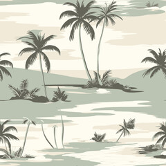 Fototapeta na wymiar Seamless pattern with palm trees and sea. Vector illustration.