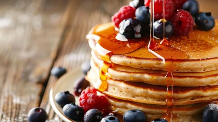 Whole Grain Pancakes with Berries and Maple Syrup