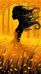 Beautiful abstract woman silhouette on yellow background
