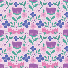 Vintage seamless floral pattern. A background of flowers on a pink background. Vector graphics for printing on surfaces and web design.