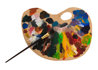 Wooden palette with paint brush design element