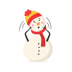Snowman collection for Christmas and winter. Cheerful snowmen in different costumes. Set of characters cartoon in flat design. Vector illustration
