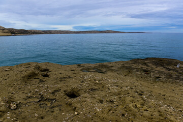 Coastal landscape with cliffs in Peninsula Valdes, World Heritage Site, Patagonia Argentina