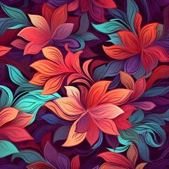 Seamless pattern with abstract flowers. Hand-drawn illustration.
