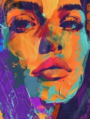 Captivating Digital Abstract Portrait Painting with Expressive Brush Strokes and Vibrant Color Palette
