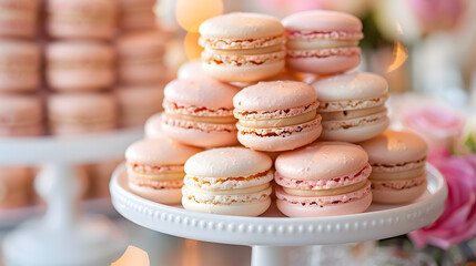 Obraz na płótnie Canvas A photo of delicate macarons, with vibrant colors as the background, during a bridal shower