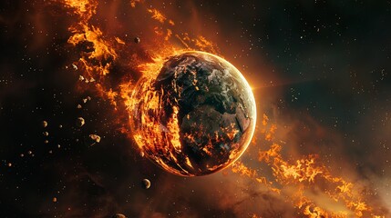 Ultra-realistic depiction of Earth's burning surface, highlighting the global warming theme. AI Image
