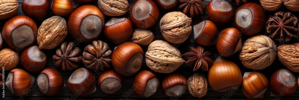 Poster diverse nuts forming a beautiful natural background with various nut types for a vibrant display