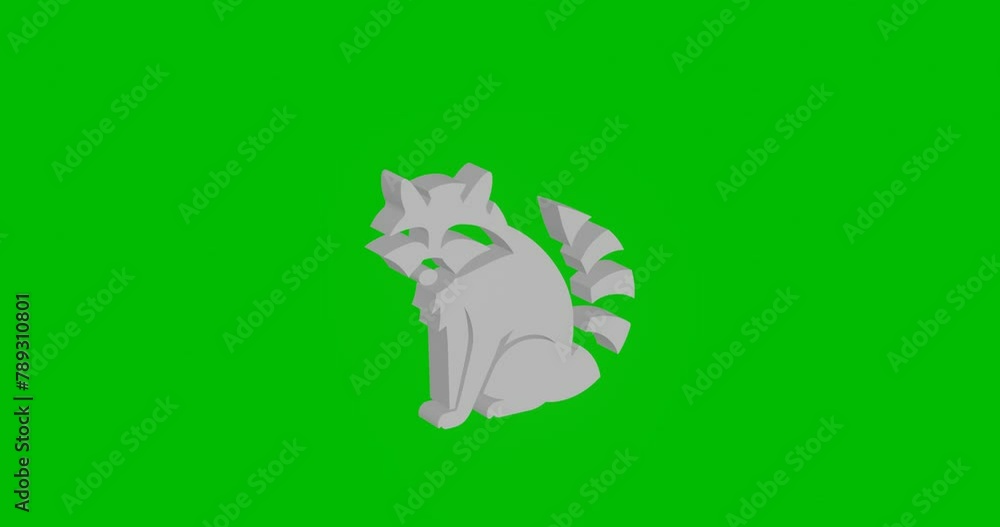 Poster animation of rotation of a white raccoon symbol with shadow. simple and complex rotation. seamless l