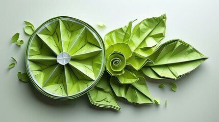 delicate paper art piece featuring a vibrant lime, folded with precision