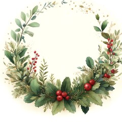 Fototapeta premium Watercolor-Style Illustration of Juniper Foliage for Greeting Card