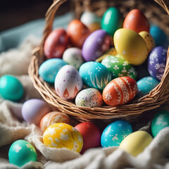 Fototapeta na wymiar eggs in a basket easter eggs in a nest easter eggs in a basket