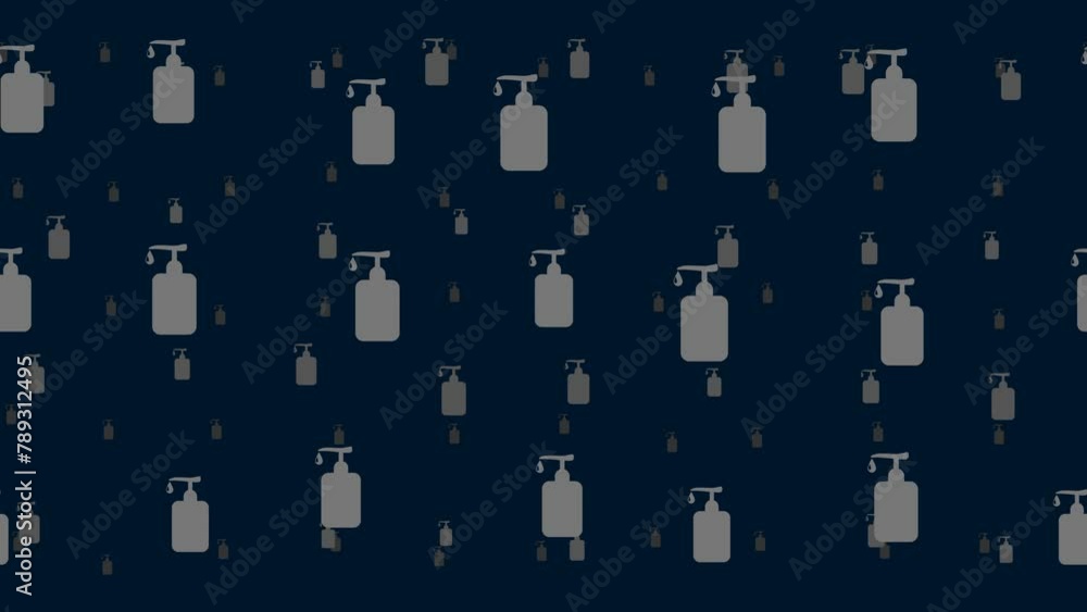 Poster liquid soap symbols float horizontally from left to right. parallax fly effect. floating symbols are
